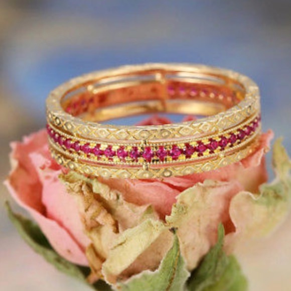 18K Gold Plated Round Cut Ruby Wedding Ring - Picture 1 of 8